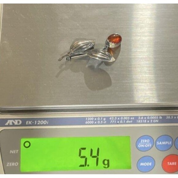 Carl Ove Frydensberg Brooch pin Sterling silver mid century Modern Denmark amber - Picture 5 of 6